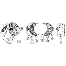 Sterlingové stříbro 925 Půlměsíc a hvězdy, korálek na náramek symbol