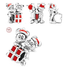 Charm Sterlingové stříbro 925 Disney Mickey Mouse, Minnie Mouse a dárek, korálek na náramek Vánoce