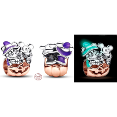 Charm Sterlingové stříbro 925 Disney Mickey Mouse & Minnie Mouse Halloweenský dýňový Luminozní korálek na náramek