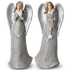 Anděl v šedých glitrových šatech polystone 65 x 165 mm mix druhů