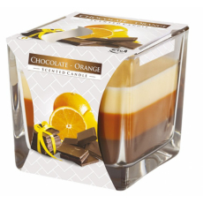 Emocio Chocolate & Orange - Čokoláda a pomeranč tříbarevná vonná svíčka sklo hranol 80 x 80 mm, doba hoření až 32 hodin
