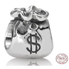 Charm Sterlingové stříbro 925 Měšec plný peněz, korálek na náramek symbol