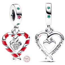 Charm Sterlingové stříbro 925 Dvě lízátka ve tvaru srdce - Sladké vánoce, přívěsek na náramek