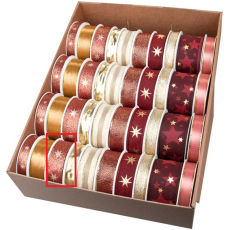 Ditipo Stuha látková vánoční s drátkem Červeno-měděná se zlatými hvězdičkami 3 m x 25 mm