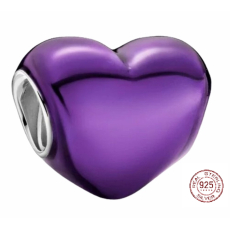 Charm Sterlingové stříbro 925 Metalické fialové srdce, korálek na náramek láska