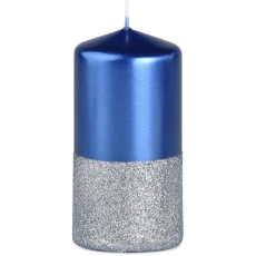 Lima Metal modrá s glitrem dvoubarevná svíčka válec 60 x 120 mm