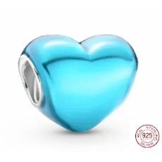 Charm Sterlingové stříbro 925 Metalické modrozelené srdce, korálek na náramek, láska