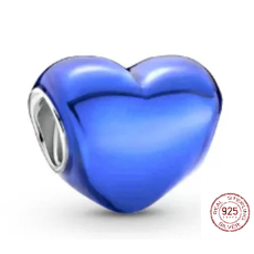 Charm Sterlingové stříbro 925 Metalické modré srdce, korálek na náramek, láska