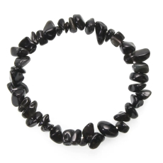 Obsidián černý náramek elastický sekaný přírodní kámen 19 cm, kámen záchrany