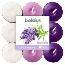 Bolsius Aromatic Lavender - Levandule tříbarevné vonné čajové svíčky 18 kusů, doba hoření 4 hodiny