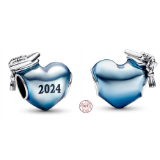 Charm Sterlingové stříbro 925 Gradace Modré promoční srdce 2024, korálek na náramek gradace