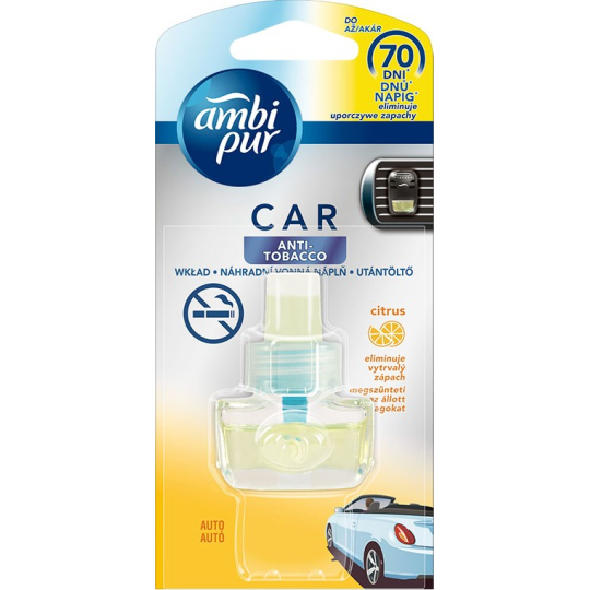 Ambi Pur Car Anti Tobacco Citrus osvěžovač vzduchu do auta náhradní náplň 7 ml
