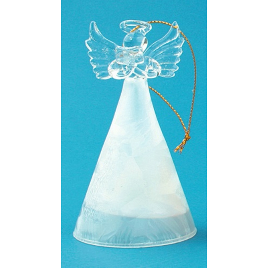 Anděl skleněný s barevnou sukní bílá 10 cm