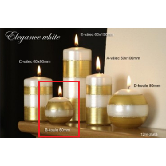 Lima Elegance White svíčka zlatá koule 60 mm 1 kus
