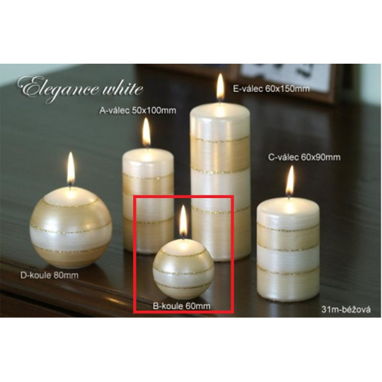 Lima Elegance White svíčka béžová koule 60 mm 1 kus