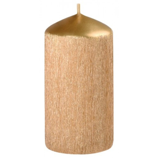 Perla drápaná svíčka zlatá válec 50 x 100 mm