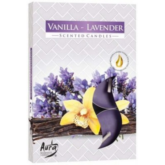 Bispol Aura Vanilla Lavender - Vanilky a levandule vonné čajové svíčky 6 kusů
