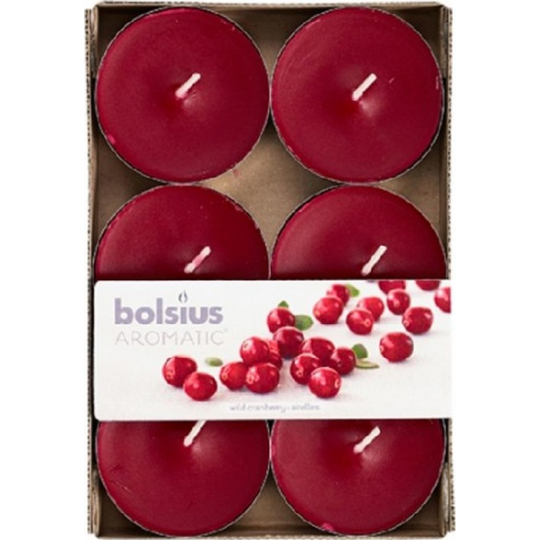 Bolsius Aromatic Maxi Wild Cranberry s vůní brusinek vonné čajové svíčky 6 kusů, doba hoření 8 hodin