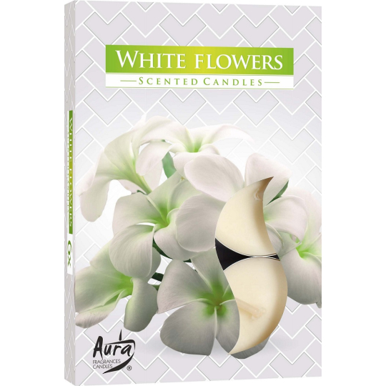 Bispol Aura White Flowers - Bílé květy vonné čajové svíčky 6 kusů