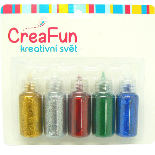 CreaFun Dekorační barvy Třpytivé na papír, textil, sklo 5 x 20 ml
