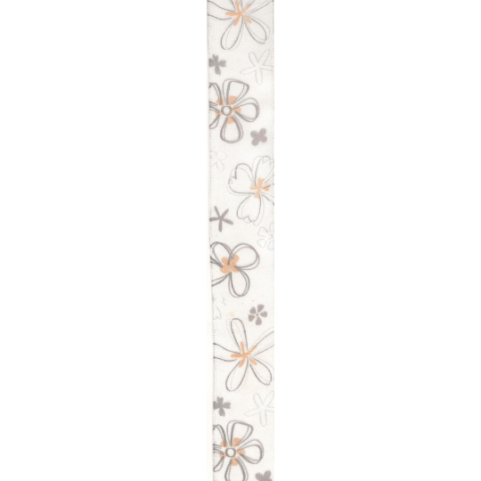 Ditipo Stuha látková s drátkem bílá šedo-béžový květinový motiv 2 m x 40 mm