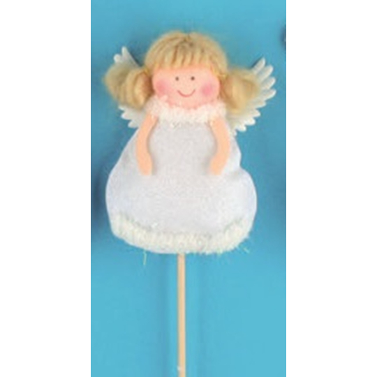 Anděl figurka bílá zápich 10 cm + špejle