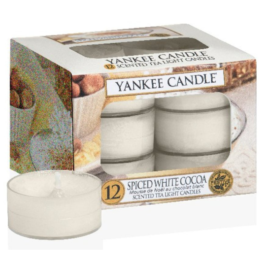 Yankee Candle Spice White Cocoa - Kořeněné bílé kakao vonná čajová svíčka 12 x 9,8 g
