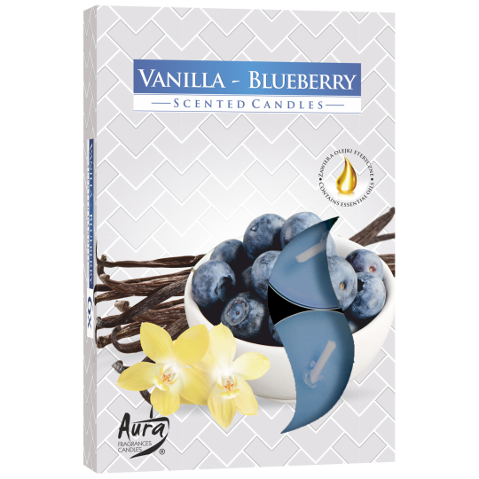 Bispol Aura Vanilla Blueberry - Vanilka a borůvky vonné čajové svíčky 6 kusů