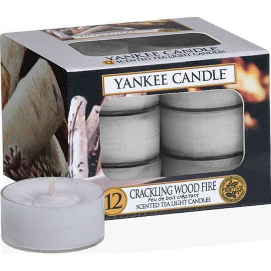 Yankee Candle Crackling Wood Fire - Praskající oheň v krbu vonná čajová svíčka 12 x 9,8 g