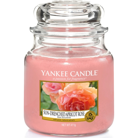 Yankee Candle Sun Drenched Apricot Rose - Vyšisovaná meruňková růže vonná svíčka Classic střední sklo 411 g