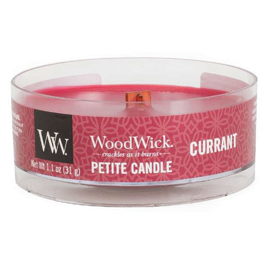 WoodWick Currant - Rybíz vonná svíčka s dřevěným knotem petite 31 g