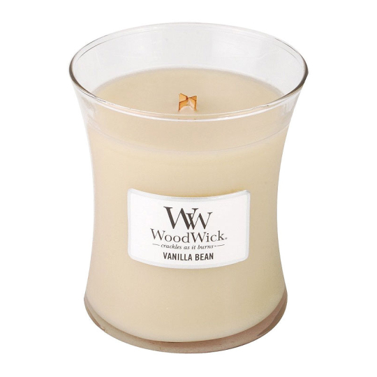 WoodWick Vanilla Bean - Vanilkový lusk vonná svíčka s dřevěným knotem a víčkem sklo střední 275 g
