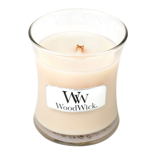 WoodWick Vanilla Bean - Vanilkový lusk vonná svíčka s dřevěným knotem a víčkem sklo malá 85 g