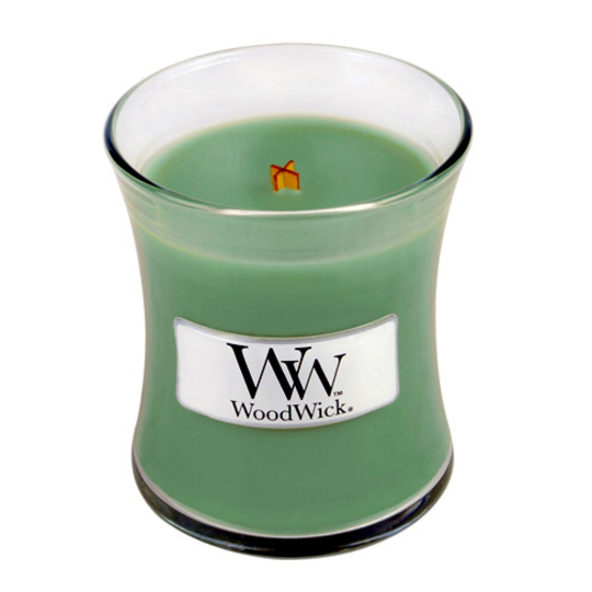 WoodWick White Willow Moss - Vrba a Mech vonná svíčka s dřevěným knotem a víčkem sklo malá 85 g