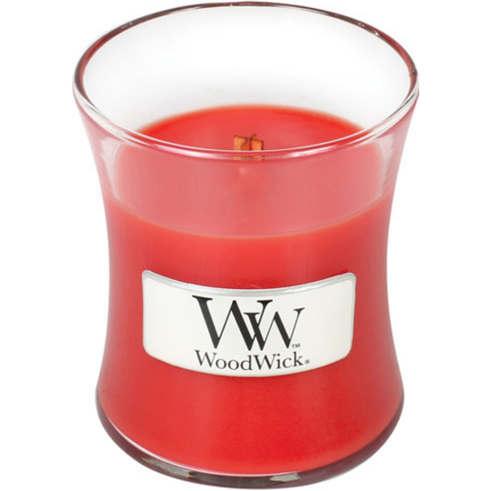 WoodWick Crimson Berries - Jeřabiny s kořením vonná svíčka s dřevěným knotem a víčkem sklo malá 85 g