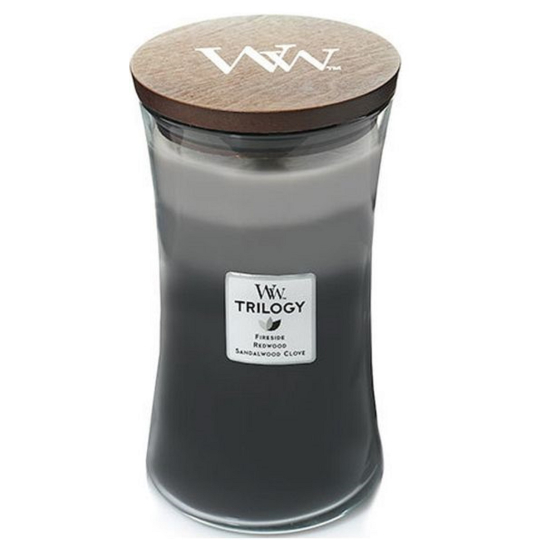 WoodWick Trilogy Warm Woods - Hřejivé dřevo vonná svíčka s dřevěným knotem a víčkem sklo velká 609,5 g