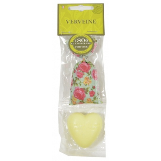 Le Chatelard Verbena a Citron látkový pytlíček plněný vonnou směsí 7 g + toaletní mýdlo ve tvaru srdce 25 g, kosmetická sada