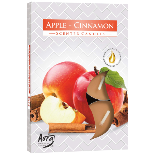 Bispol Aura Apple-Cinnamon - Jablko a skořice vonné čajové svíčky 6 kusů