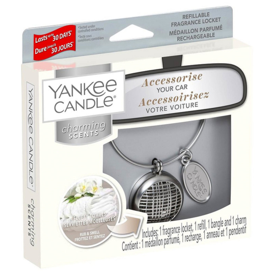Yankee Candle Fluffy Towels - Nadýchané osušky vůně do auta kovová stříbrná visačka Charming Scents set Linear 13 x 15 cm, 90 g