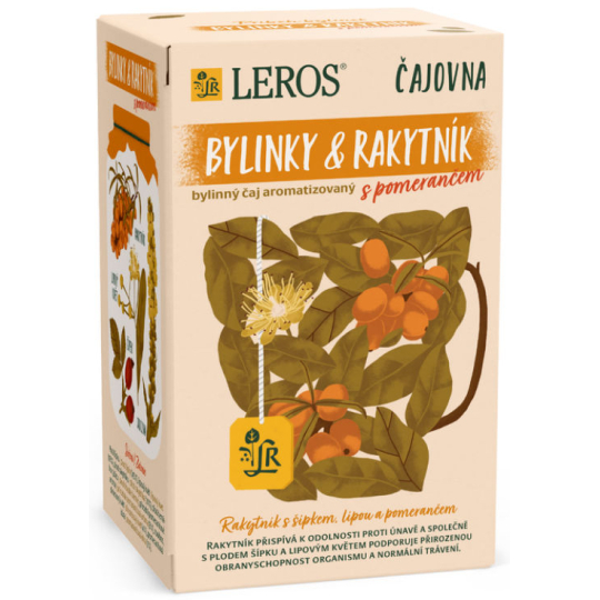 Leros Bylinky & Rakytník s pomerančem aromatizovaný bylinný čaj k odolnosti proti únavě, podporuje přirozenou obranyschopnost organismu i normální trávení 20 nálevových sáčků po 2 g