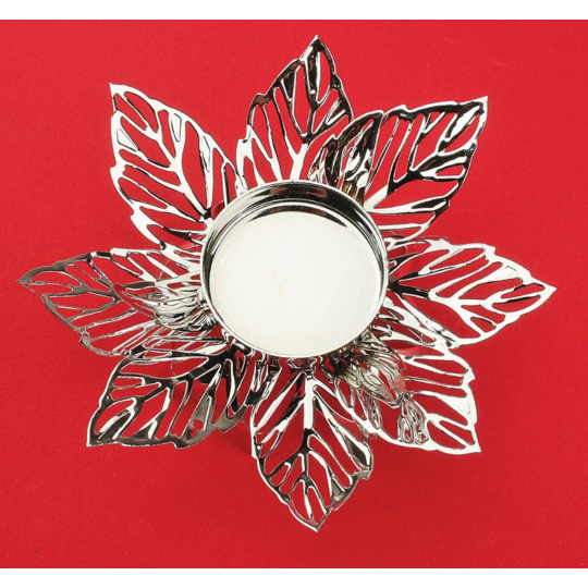 Svícen kovový jemný květ, stříbrný, 12 cm, na čajovou svíčku