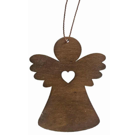 Anděl dřevěný tmavě hnědý na zavěšení 8 cm