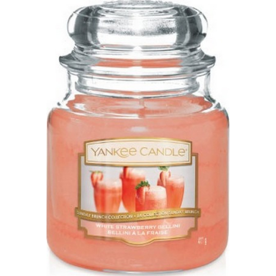 Yankee Candle White Strawberry Bellini - Bílý jahodový koktejl vonná svíčka Classic střední sklo 411 g