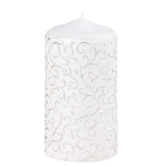 Arome Baroko svíčka válec bílá, stříbrné zdobení 60 x 120 mm 280 g
