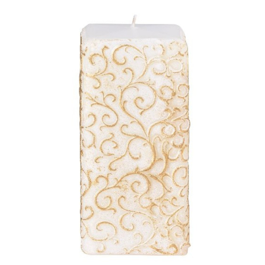 Arome Baroko svíčka hranol bílá, zlaté zdobení 50 x 110 mm