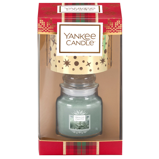 Yankee Candle White Fir - Ojíněná jedle vonná svíčka Classic malá sklo 104 g + kovové stínítko 1 kus, vánoční dárková sada