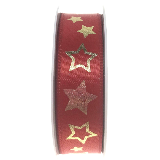 Ditipo Stuha látková s drátkem červená zlaté hvězdy 4 m x 15 mm