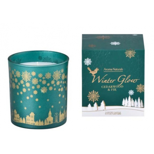Arome Winter Glow Cedarwood & Fir svíčka vonná sklo zelená v dárkové krabičce 80 x 90 mm 500 g