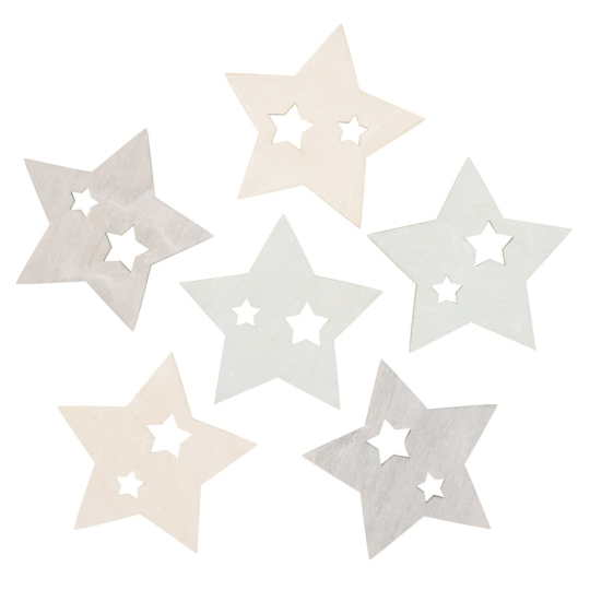 Hvězdy dřevěné 6 cm, 6 kusů