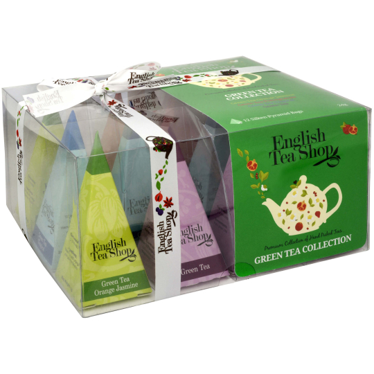 English Tea Shop Bio Zelený čaj 12 kusů pyramidek sypaného čaje, 4 příchutě, 24 g dárková sada